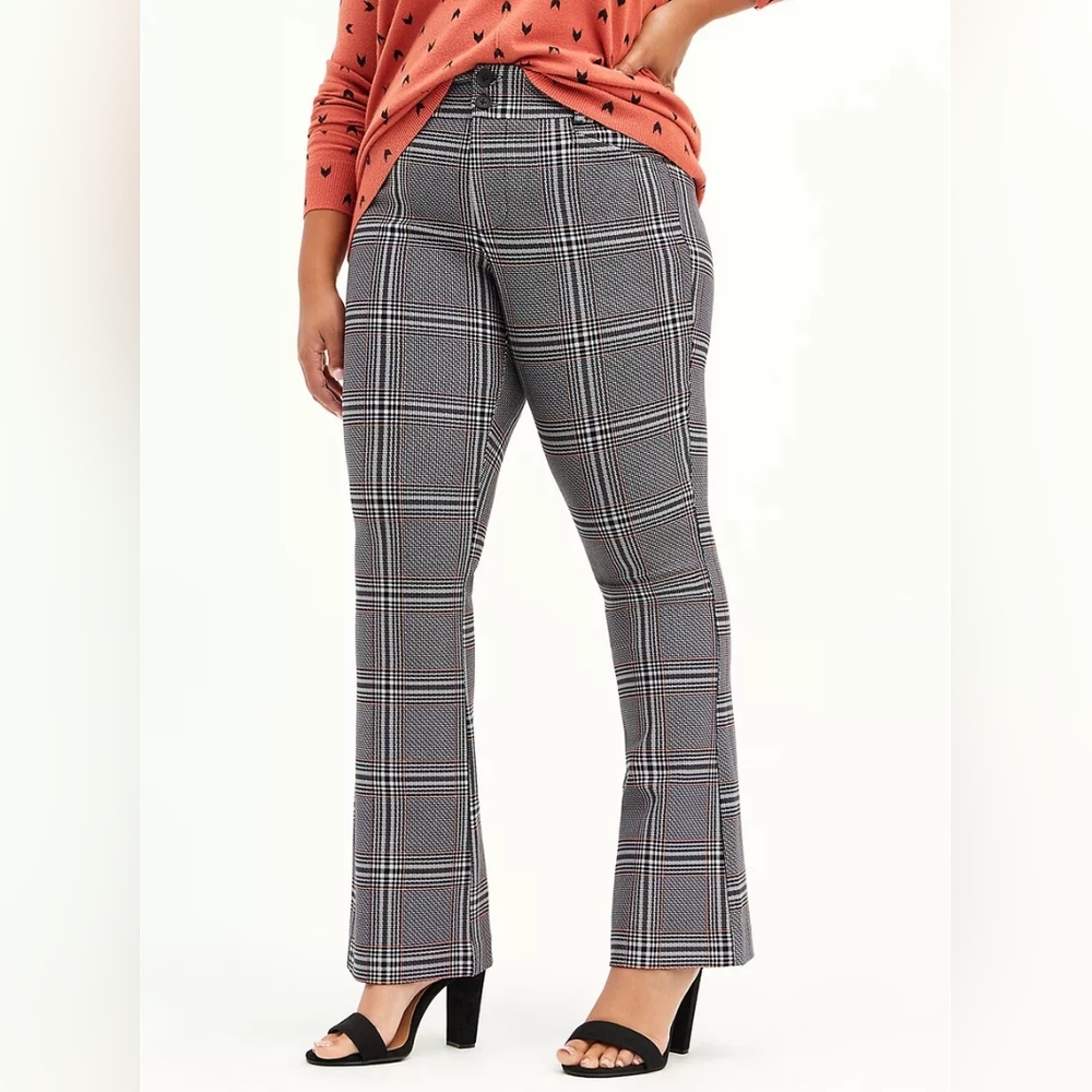Torrid Trouser Slim Boot Studio Luxe Ponte Mid Rise Plaid Gray 22